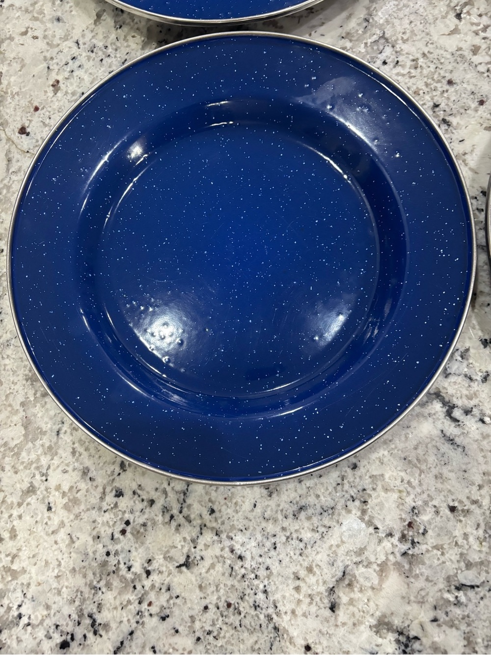 Blue Enamel Speckled Camping Dish Set Vintage Farmhouse Decor - Picture 4 of 16